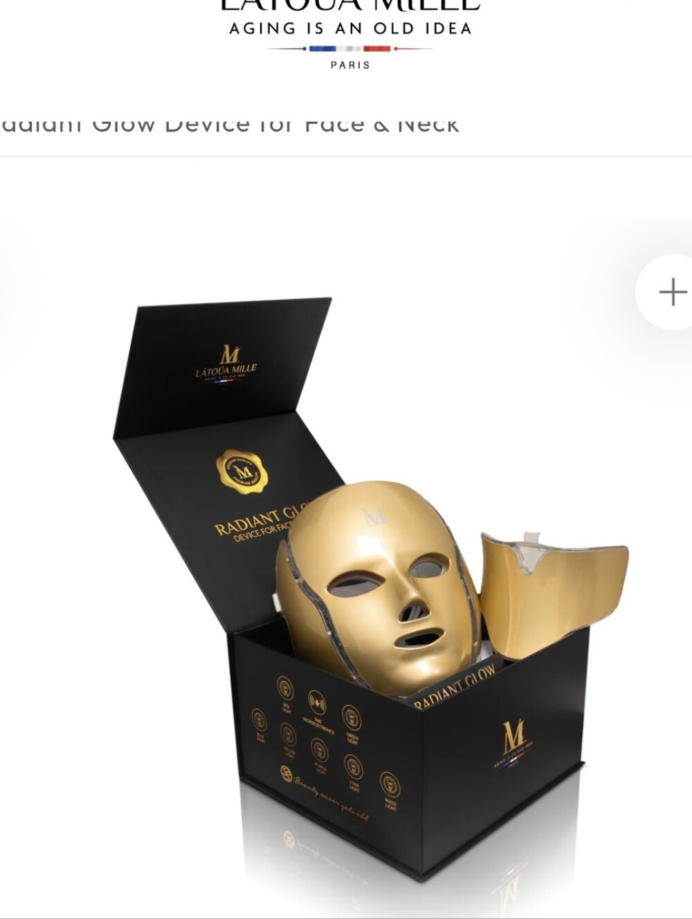 LATOÜA MILLE Radiant Glow LED Face & Neck Mask Gold Color New In Box - Picture 3 of 7
